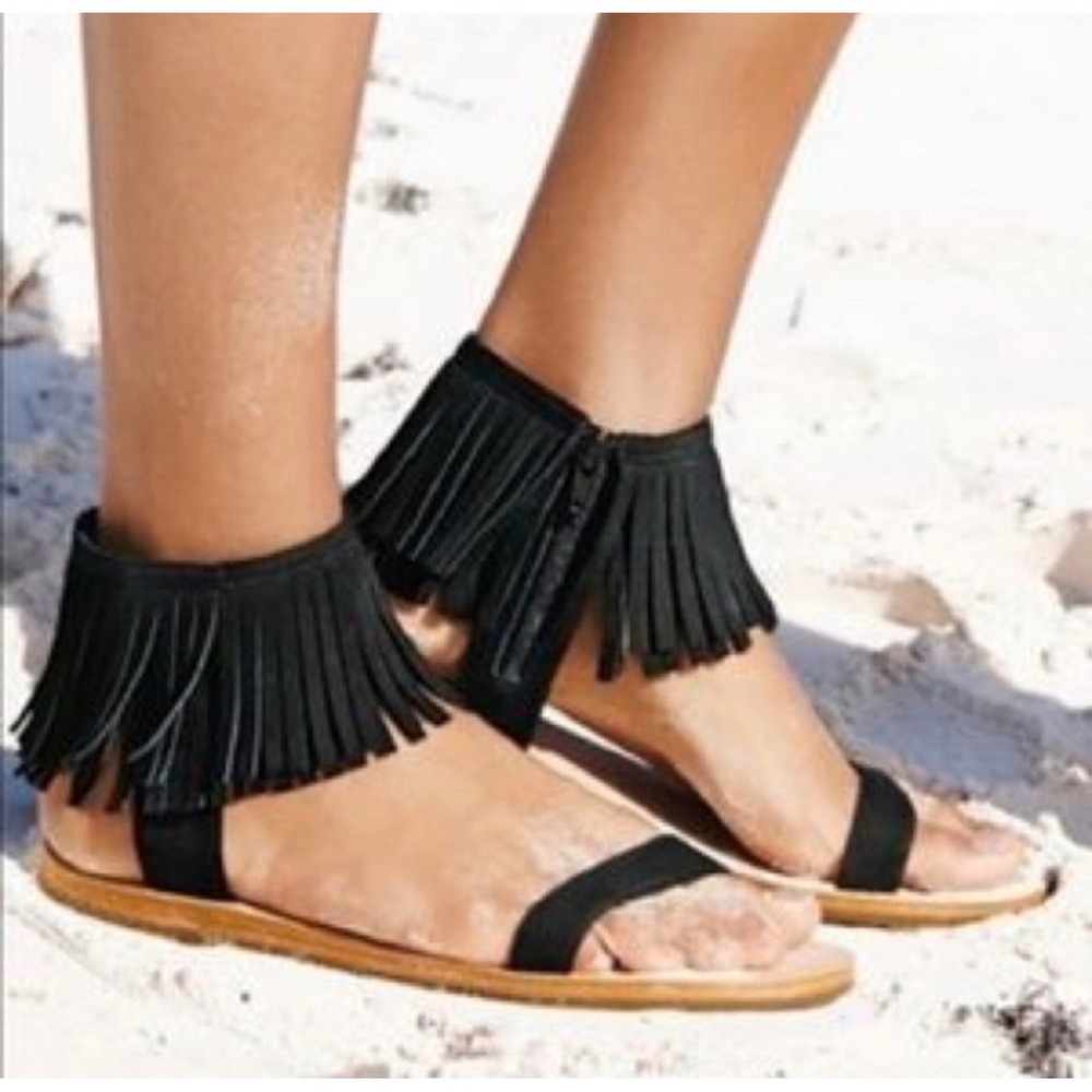 kate spade Black Fringe Ankle Strap Sandals